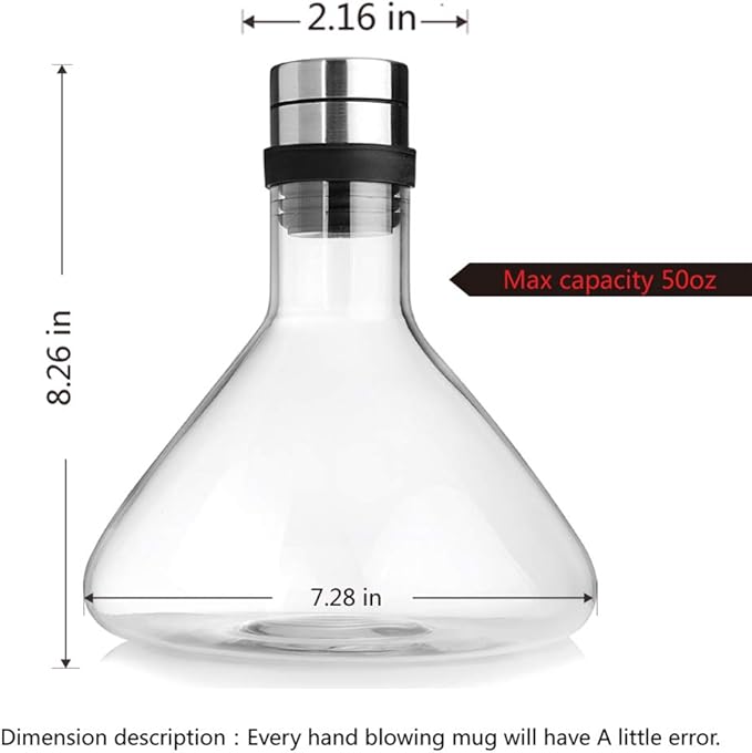 Wine Breather Carafe Decanter with lid 50oz, High-borosilicate heat-resistant glass refined by Mouthblown carafe
