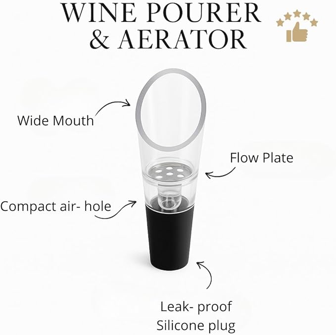 KANDOHAUS Wine Aerator & Pourer. 2 Essential Quality Wine Accessories. No drip No spill, improves taste and smell instantly – Wine Stopper – Wine Bottle Stopper – Wine Air Aerator – Wine Pourer Spout