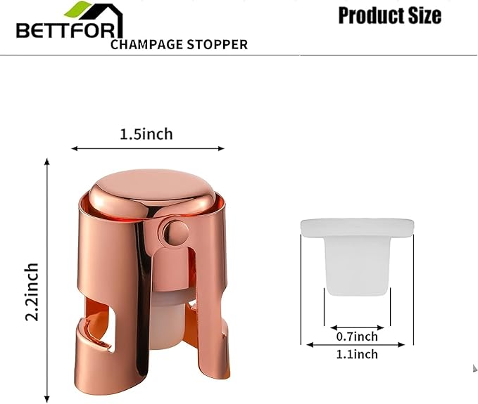 Champagne Stoppers with Stainless Steel Champagne Saver with Food Grade Silicone Leak proof Keep Fresh Suitable for Champagne, Cava, Prosecco and Sparkling(RoseGold, 1 Pack)
