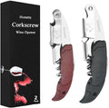 Waiter Corkscrew Wine Opener Manual | 2 Pack Professional Honatty 3-in-1 Heavy Duty Double Hinged Wine Key with Foil Cutter & Beer Bottle Opener for Servers, Bartenders & Home Use