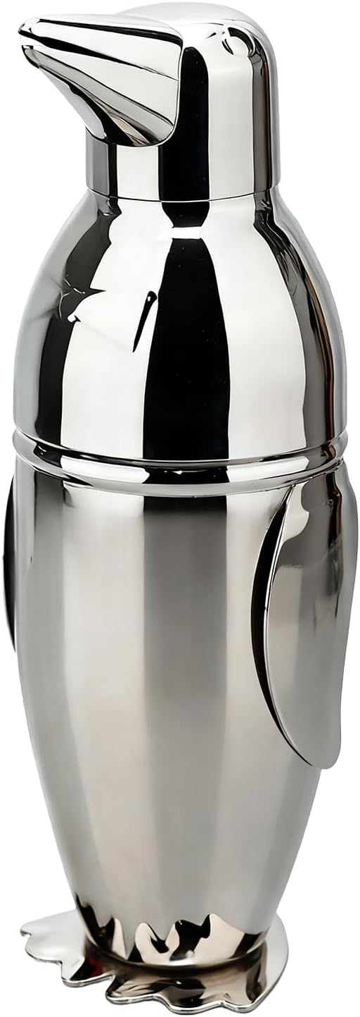 Penguin Cocktail Shaker, Bartender Shakers 17oz with Built-In Strainer, Unique Design Stainless Steel Martini Shaker Professional Bar Mixology Tool, Sliver Drink Mixer Bartending Essential