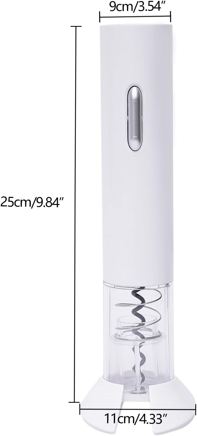 Electric Wine Opener, Automatic Corkscrew Opener with Foil Cutter, Battery Operated, One-Touch Operation, Space-Saving Design, White