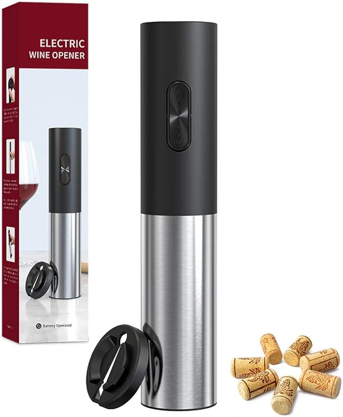 Electric Wine Opener Battery Operated Wine Bottle Openers with Foil Cutter One-touch Button Reusable Automatic Wine Corkscrew Remover for Home Kitchen Party Bar Restaurant