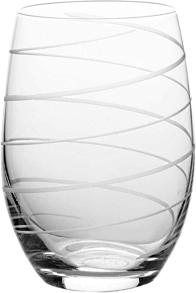 Mikasa Cheers Stemless Etched Wine Glasses, Fine European Lead-Free Crystal, 17-Ounces for Red or White Wine - Set of 6