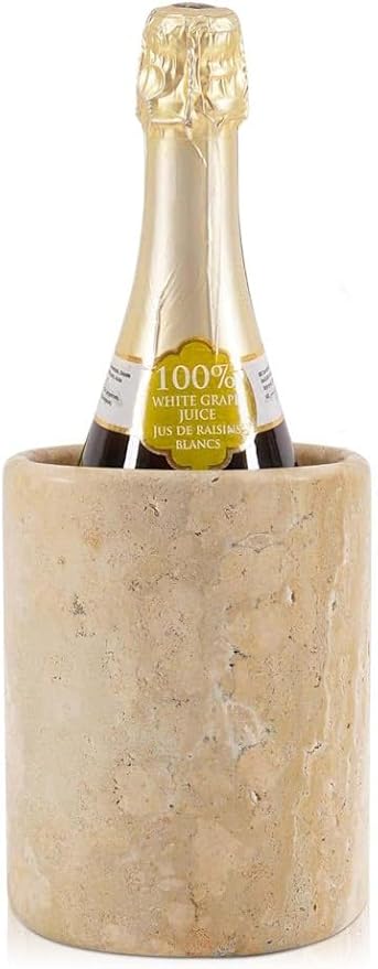 Marble Wine Chiller Handmade 6.5'' Travertine Champagne Chiller for Party - 750ml Wine Bottle Cooler for Kitchen, Bar Cart Decor to Chill & Keep Bottles Cold with Unique Wine Lovers Gift