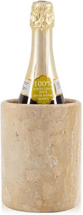 Marble Wine Chiller Handmade 6.5'' Travertine Champagne Chiller for Party - 750ml Wine Bottle Cooler for Kitchen, Bar Cart Decor to Chill & Keep Bottles Cold with Unique Wine Lovers Gift