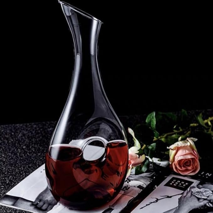 60oz Wine Decanter, Hand-Blown Lead-Free Crystal Wine Aerator, Built-in Stainless Steel Filter for Wine (40.6OZ)