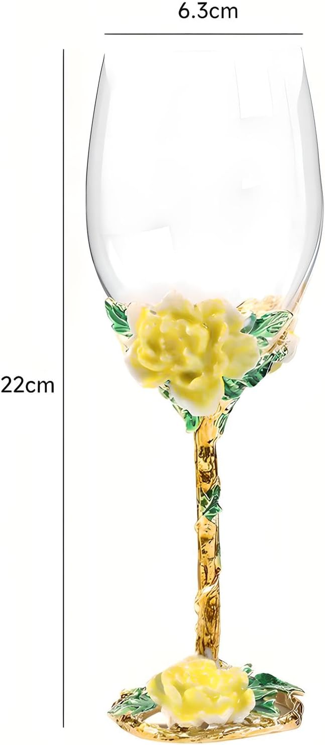 Simcat Handmade Painted Enamel Flower Glass Wine Glasses Transparent Refined Goblet, Stem For Cabernet, Gifts (purple single gift box,big flower)