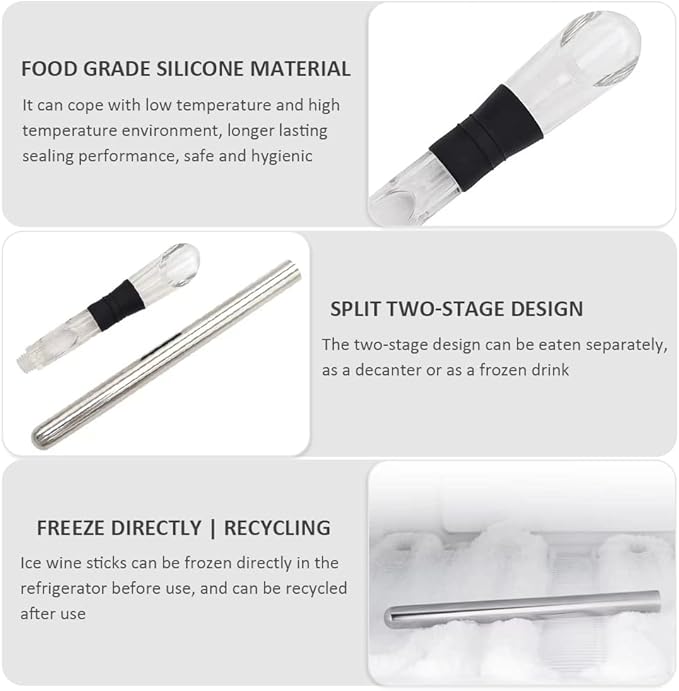 Wine Chiller Stick, 3 in 1 Wine Cooler Stick with Wine Pourer Stainless Steel Red Wine Bottle Cooler Chiller Stick Container Freezer for Evening Picnic, Party, Celebration Gifts Champagne Chiller