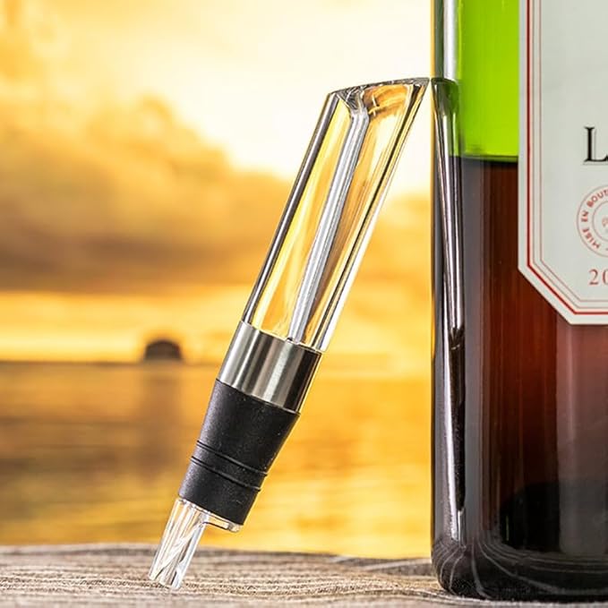 D&Slifei Wine Aerator Pourer and Decanter Spout Quickly Enhance Flavors and Aroma, Clear and Stainless Steel Design, Easy to Use and Clean