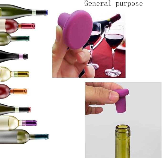 4 Pack Wine Stoppers Sealer Leak Proof Reusable Silicone Corks Beverage Bottle Top Cap Seals Saver for Keeping Fresh Champagne Beer Bordeaux Liquor Bottles Whisky Olive Oil Vinegar Wine Fridge