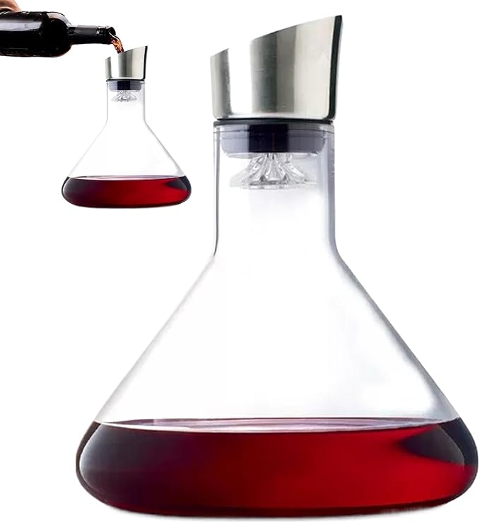 Wine Carafe Red Wine Decanter, Red Wine Decanter Set with Aerator? Wine Hand-held Aerator with Stainless Steel Pourer Lid, Wine Filter, Wine Accessories