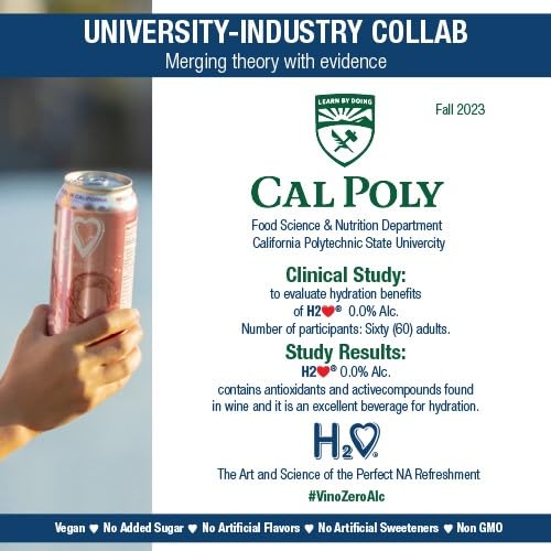 H2o (Excellent Acidity) W24– The Only NA with Science Research | California White Non Alcoholic Wine Infused Refreshment, 0.0% Alcohol, (Larger 1.5x size Sauvignon Blanc, Pack of 24-12 Fl oz)