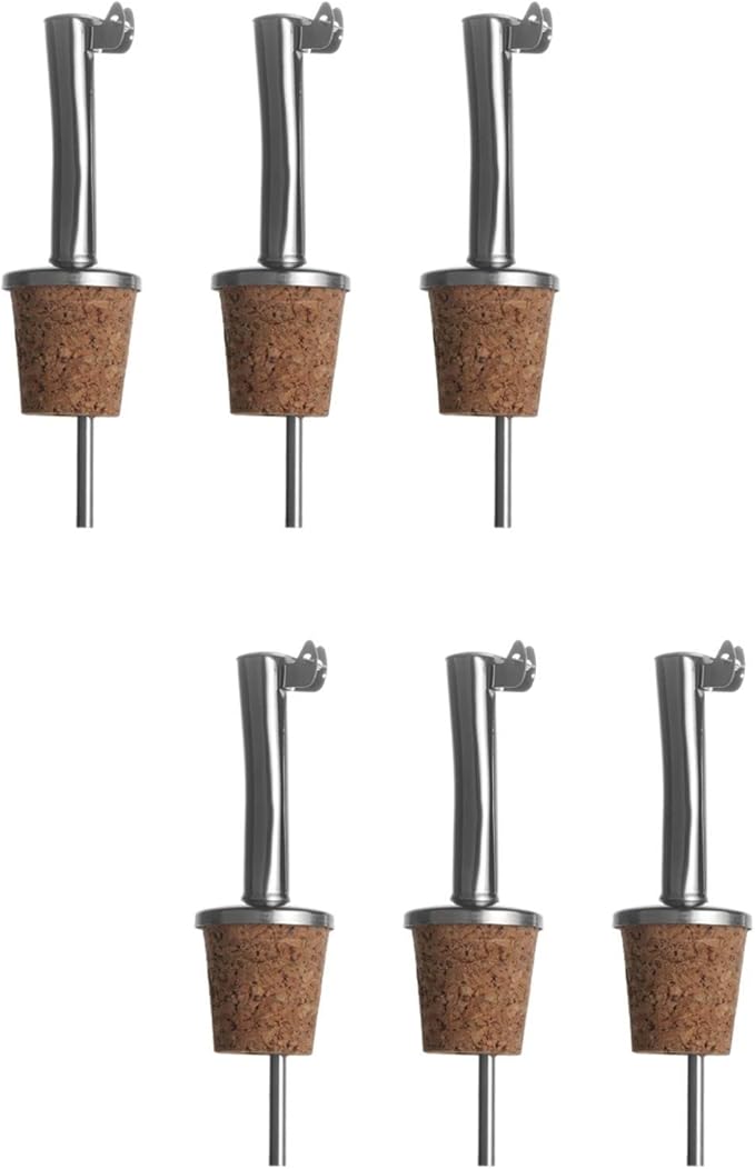 6PCS Wine Pourer with Stopper, Stainless Steel Wooden Cork,Liquor Pour Spouts for Wine Olive Oil Beer Bottles