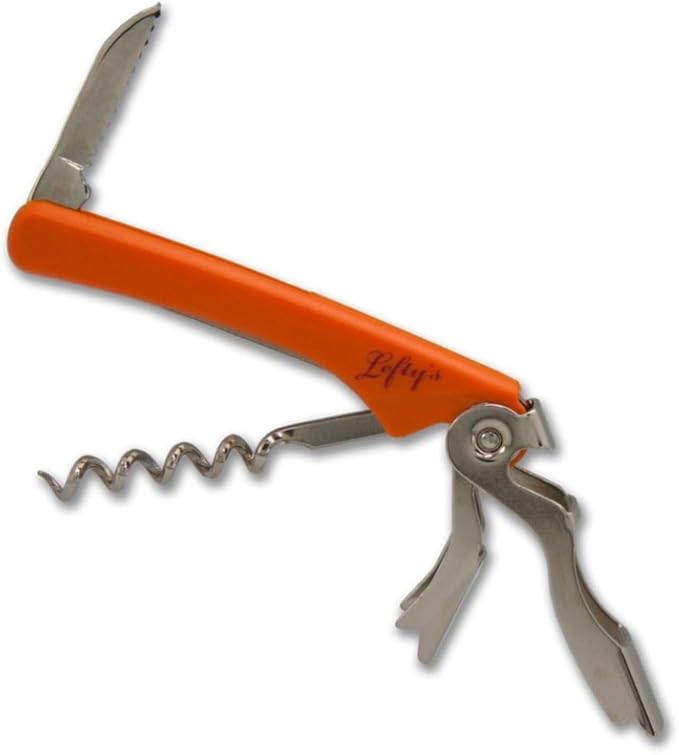 Left-Handed Folding Waiter 4-in-1 Corkscrew, Orange Handle