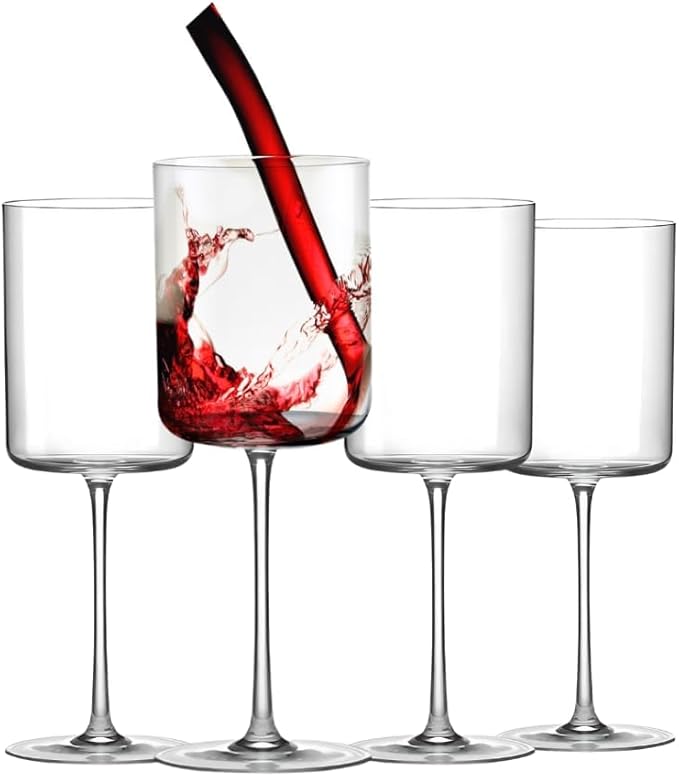 LEMONSODA Wine Glasses - Elegant Crystal Straight Edge Design - Enjoy Red or White Wine + Cocktails - 450ml (15oz) Lead-Free - Beautiful Gift (Set of 24) [2050]