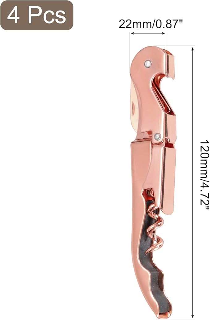 uxcell 4Pcs 5" Wine Openers Waiter Corkscrew Professional Red Wine Bottle Opener Double Hinged with Foil Cutter for Servers Bartender, Rose Gold