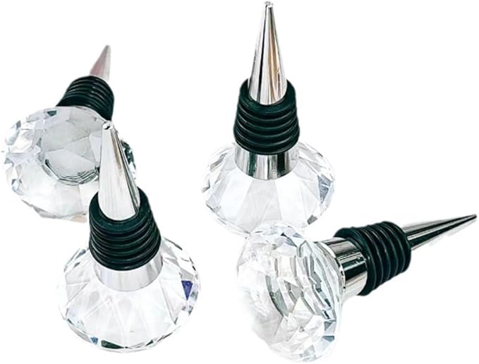 Crystal Diamond Wine Stopper, Sdjdhej 4-Piece Reusable Diamond Wine Set Made Of Crystal/Aluminum Alloy Gift Accessories, Bars, Holiday Parties, Weddings