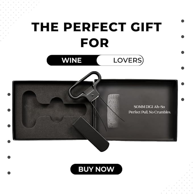 Sommelier Ah-So Wine Opener with Corkscrew & Gift Wine Disc – Two-Prong Cork Puller for Aged Wines, Crumb-Free Cork Removal.