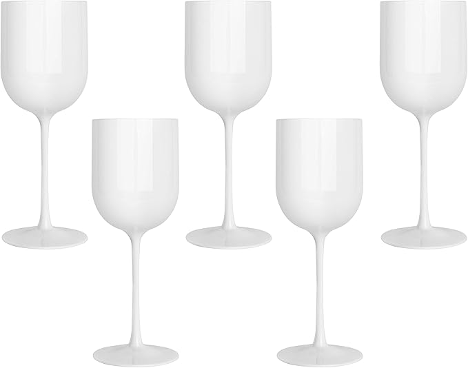 White Plastic Wine Glasses Set of 25 Elegant Wine Goblets Hard Plastic Wine Cups on Stem 12 Ounce