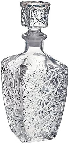 Chefcaptain Liquor Decanter Bottle With Stopper, Lead-Free Glass, Crystal Cut Design, 760ml (26 Oz), Dishwasher Safe, Clear