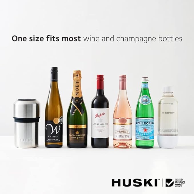 Huski Wine Chiller | Award Winning Iceless Design | Keeps Wine Cold up to 6 Hours | Wine Accessory | Next Generation Ice Bucket | Fits Some Champagne Bottles | Perfect Gift for Wine Lovers (Champagne)