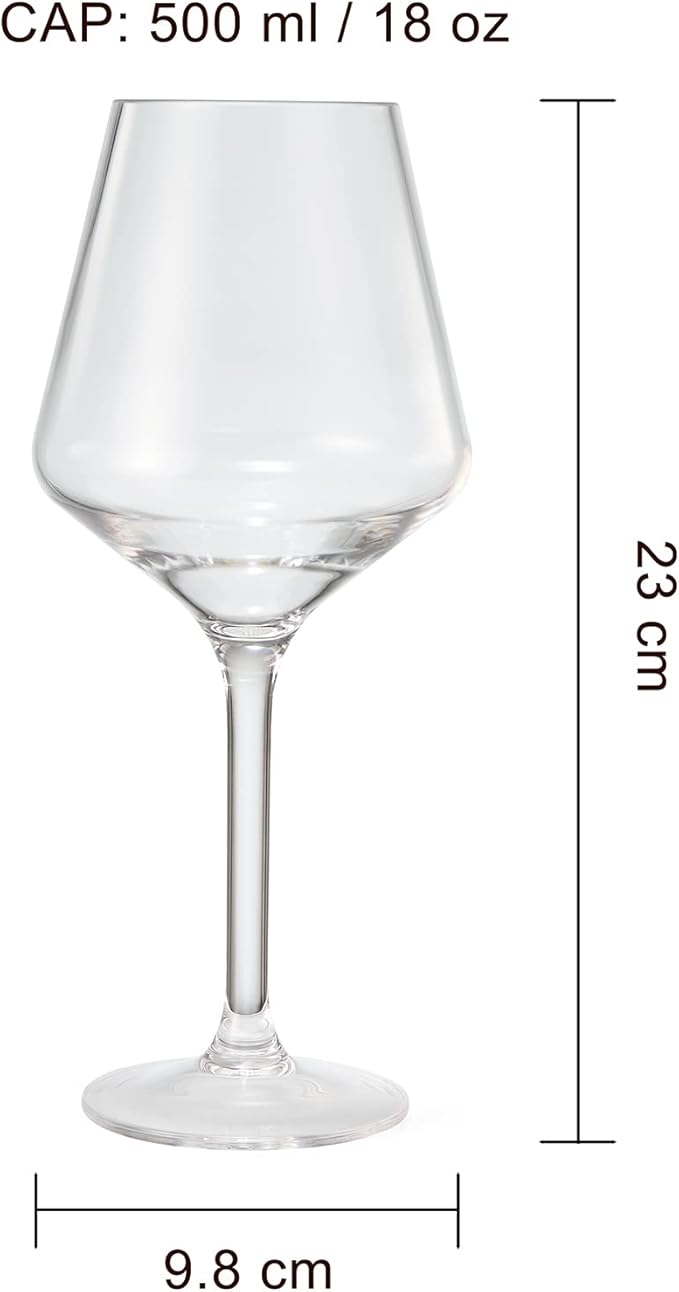 Unbreakable European Style Plastic Crystal, Stemmed Wine Glasses | Set of 8 | Acrylic Tritan Drinkware, Unbreakable Clear Color Shatterproof BPA-free, Reusable, Floating Pool & Indoor & Outdoor, 18oz