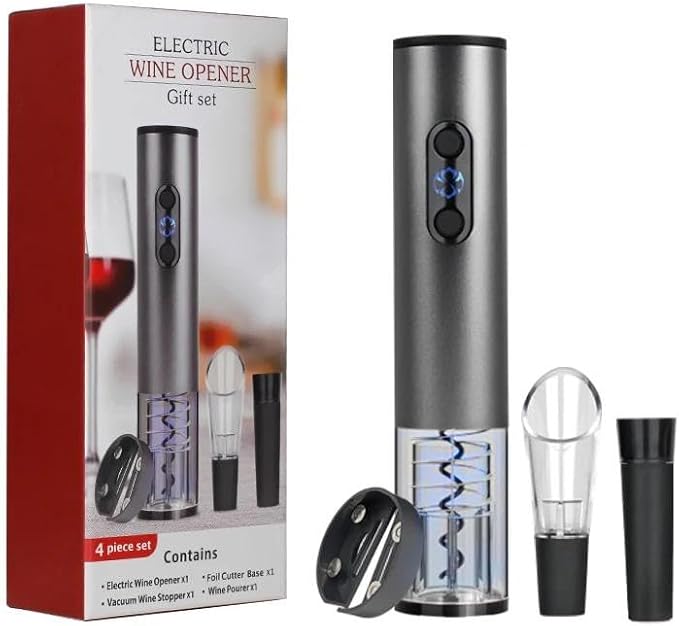Electric Wine Opener Gift Set with Aerator & Pourer, Foil Cutter, Vacuum Preservation Stopper, Rechargeable, Wine accessories for Home and Bar.