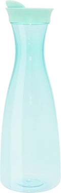 OGGI Clear Carafe w/Flip Open Lid - Ideal Juice Bottle, Clear Pitcher with Lid, Tea Pitcher, Water Carafe, 1.6 Lt(54Oz), Aqua Tint