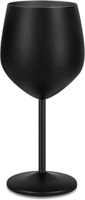 Lifecapido Stainless Steel Wine Glasses, 18oz Stainless Steel Stem Wine Goblets, Stemmed Metal Wine Glasses with Cup Brush for Party Office Anniversary, Great for Red White Wine (Black)