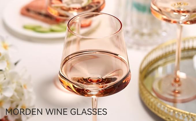 Light peach orange Wine Glasses Set of 6,18oz Blush Pink Wine Glassware Gift Set-Pale peach Hand Blown light peachy-orange Glass Drinkware for Red White Wine