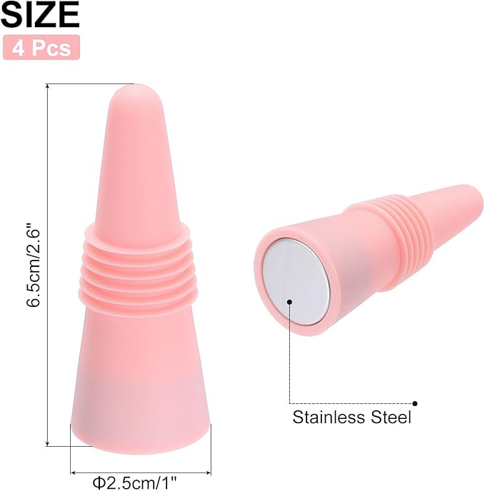 MECCANIXITY 4Pcs Wine Stoppers High Temp Silicone Plug T Shaped Wine Bottle Stopper Wine Outlet Cap Bottle Cover, Nordic Pink