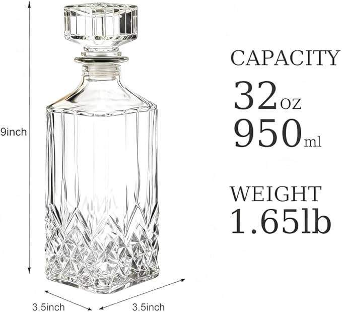 Whiskey Decanter with Airtight Geometric Stopper,32oz Liquor Decanter,Glass Decanter,Diaphanous Liquor Bottle,Decanter with Airtight Lid for Whiskey,Vodka,Bourbon,Scotch,Brandy,Wine