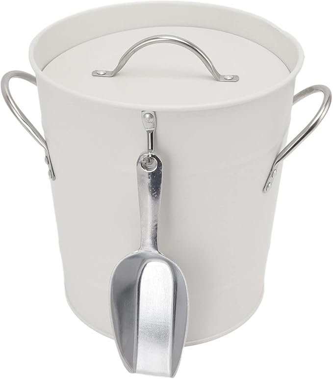 Round Ice Bucket with Ice Shovel, Bar Ice Tub Beer Chiller Bin, Double Wall Galvanized Sheet and Plastic Wine Storage Tub with Handle and Lid for Home Bar Party Use (White)
