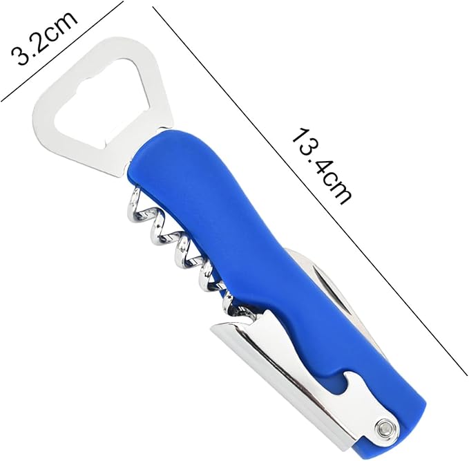 Stainless Steel Wine Key with Foil Cutter:Waiters Corkscrew Opener Beer Bottle Opener (Blue)