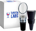 Red Wine Aerator and Stopper Set (2-Pack) by TenTen Labs, In-Bottle Aerator Spout for Smooth Pouring, Leak-Resistant Bottle Stopper with Re-Corker, Gift Box Included, (Black)