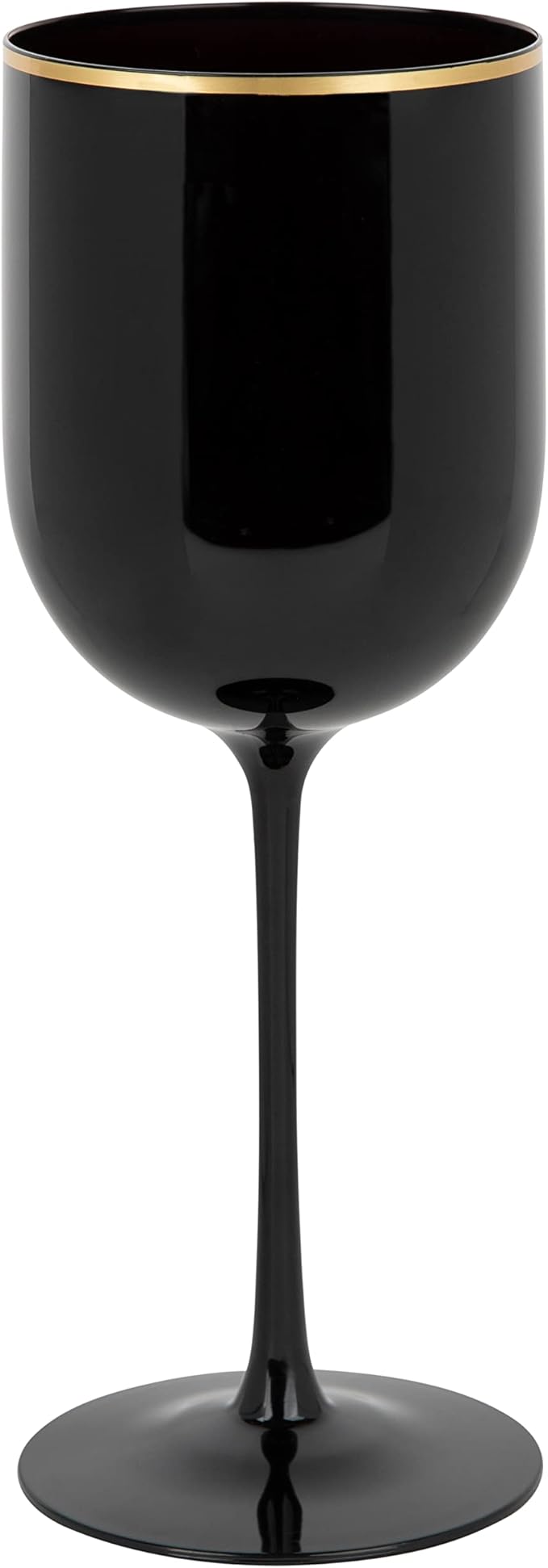 PLASTICPRO Black Wine Cup with Gold rim Plastic Wine Glasses Set of 10 Elegant Wine Goblets Hard Plastic Wine Cups on Stem 12 Ounce
