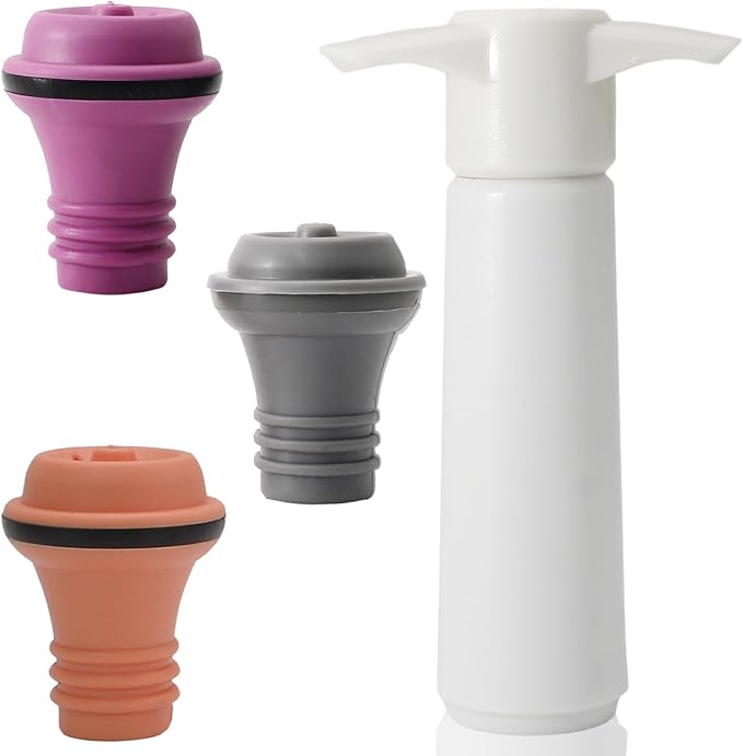 3 Pcs Wine Stoppers, Reusable Preserver Vacuum Pump, Wine Saver Vacuum Pump for Kitchen, Office, Home and Parties(Multicolored)