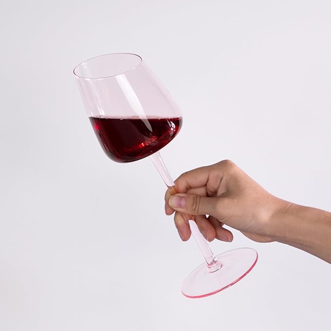 KAMMAK Wine Glasses Set of 2, 9.47 oz Hand Blown Crystal Bordeaux Wine Glasses, Thin Rim & Long Stem, Perfect for Red & White, Daily Use, Wedding or Birthday Gift with Gift Box, XH-H240 Pink