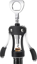 KORCCI Wine Opener, Heavy-Duty Zinc Alloy Wing Corkscrew, Premium Beer Bottle Opener, Multifunctional Wine Accessories with Ergonomic Handle and Sharp Screw, for Kitchen, Bar, Restaurant (BLACK)