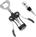 Foho Wine Opener, Multifunctional Wing Corkscrew Wine Bottle Opener for all Cork Stoppered and Beer Cap Bottles, Luxury Waiter Corkscrew with Stopper Set for Wine Enthusiast, Waiters - Black