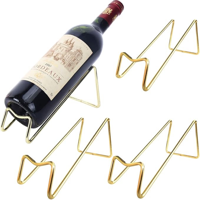 4Pcs Simple Tabletop Wine Display Rack - Wine Bottle Holder, Gift for Kitchen Home Decoration (Golden)