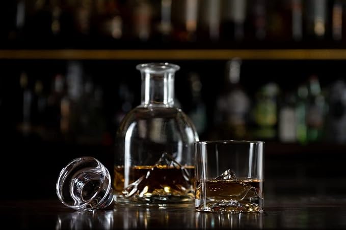 LIITON Everest Mountain Whiskey Decanter Set – 34oz Mountain Crystal Glass Decanter with 4 Old Fashioned Glasses – Premium Gift for Men – Bourbon, Scotch, and Liquor Lovers
