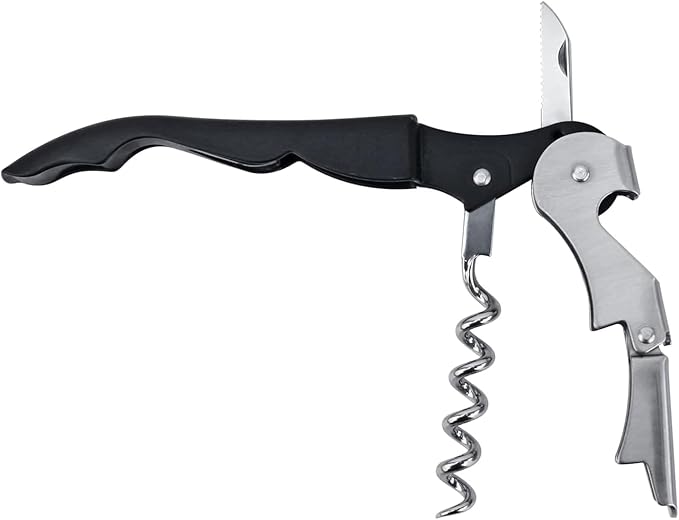 New Star Foodservice 48223 Folding Waiters Wine Bottle Corkscrew Beer Cap Opener with Plastic Bird Style Handle, Black