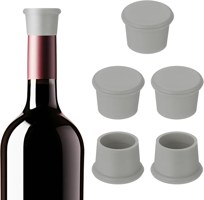 PATIKIL Silicone Wine Stoppers, 6 Pcs Reusable Bottle Cover Wine Corks Bottle Caps Wine Saver Seal Keep Fresh for Beer Beverage Drink, Gray