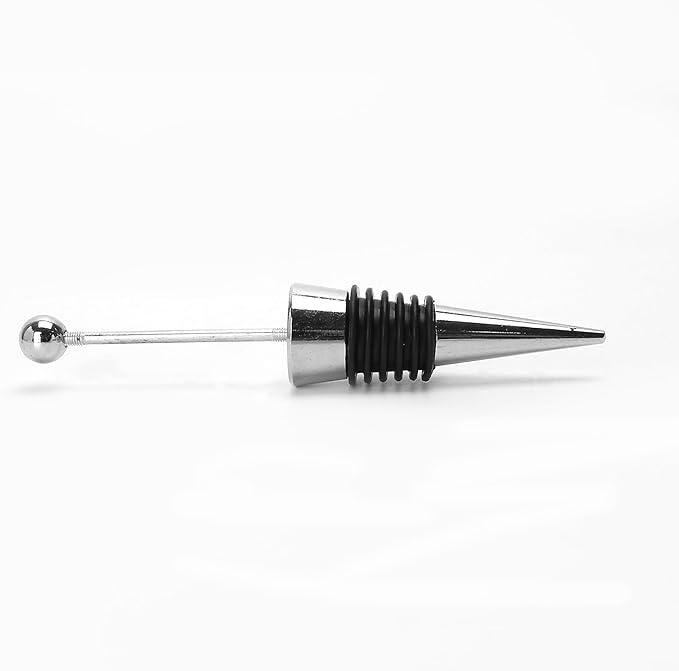 10PCS Beadable Wine Stoppers, Beaded Bottle Cap Zinc Alloy Reusable Corkscrew Saver Corks to Add a Bead Rhinestone Decorative Gadget for Glass Beverage Holiday Party Wedding Bar Crafting Gifts Silver