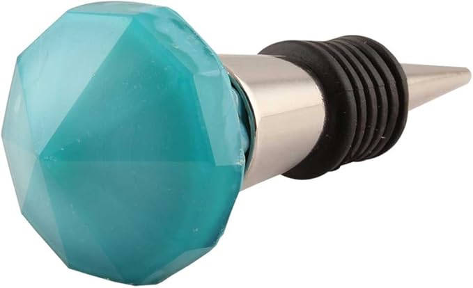 Indian Shelf Vocalforlocal Handcrafted 3 Pieces Turquoise Glass Top Wine Bottle Stopper Sealer Cover Rubber Metal Cap Indian Designer Gift