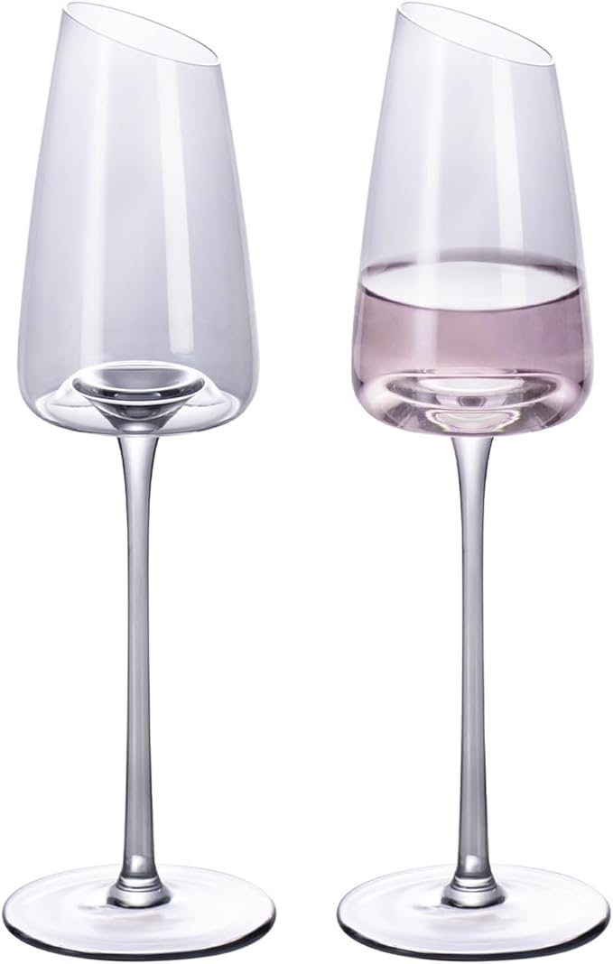 KAMMAK Wine Glasses Set of 2, 7.44 oz Hand Blown Crystal Bordeaux Wine Glasses, Thin Rim & Long Stem, Perfect for Red & White, Daily Use, Wedding or Birthday Gift with Gift Box, XH-H260 Gray