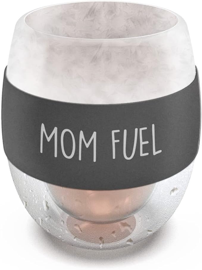 Stemless Freezer Wine Glass "MOM FUEL" Liquid-Freeze Gel Insulated Chiller Cup - Unique Gift for Mom/Mothers Day/Birthday/Christmas (8.5oz)