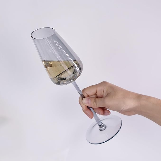 KAMMAK Wine Glasses Set of 2, 7.44 oz Hand Blown Crystal Bordeaux Wine Glasses, Thin Rim & Long Stem, Perfect for Red & White, Daily Use, Wedding or Birthday Gift with Gift Box, XH-H260 Gray
